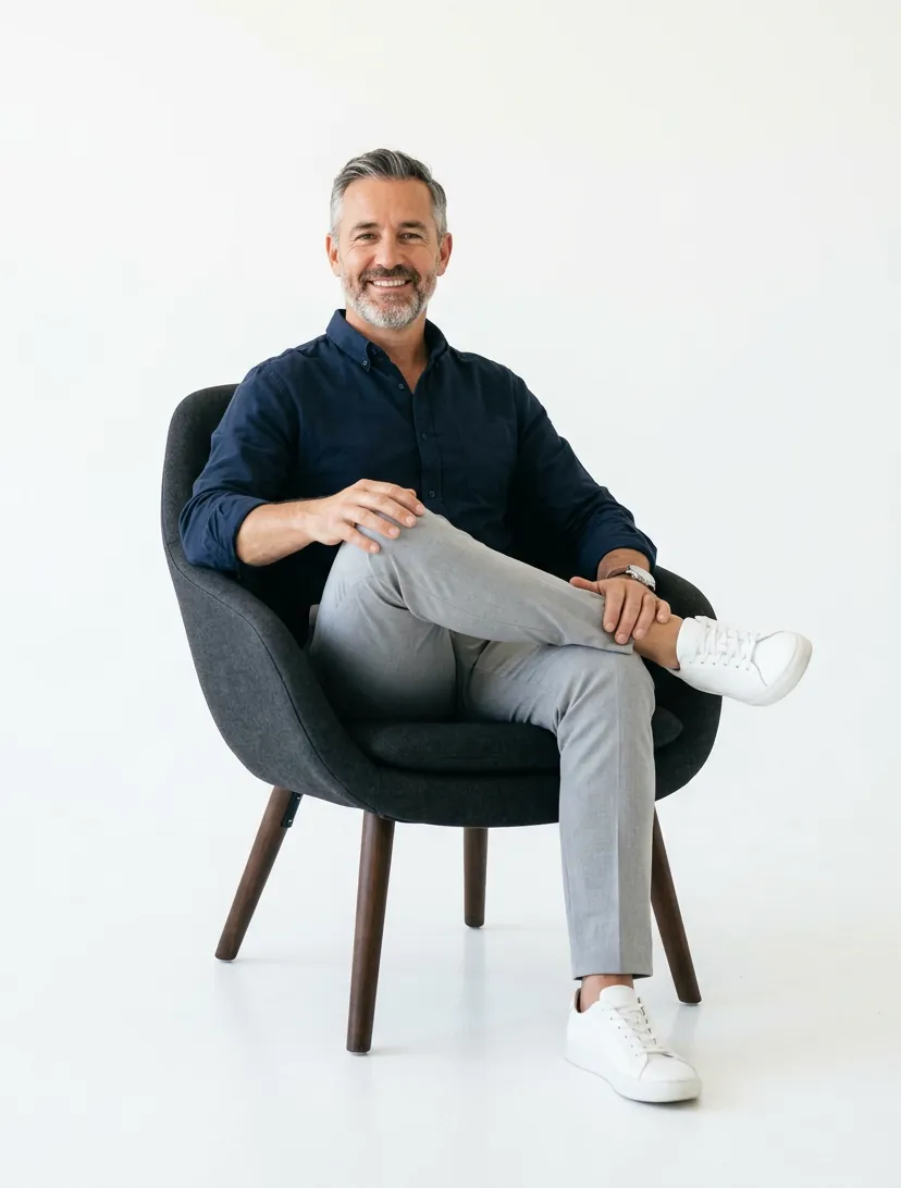 Business owner seated, confident and relaxed